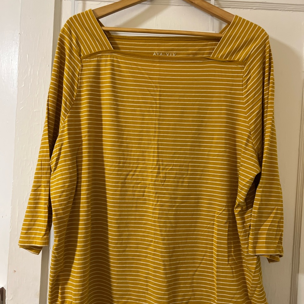 Square Neck Dark Gold Striped Women's Top
